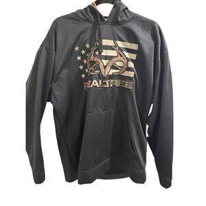 🍒 2/$20 🍒 Realtree Black Hoodie With Camo Logo & Flag Design sz XL